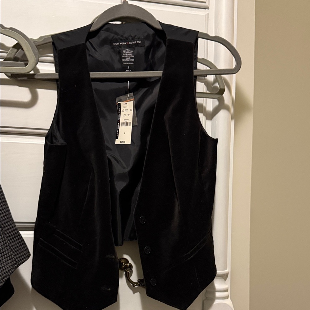 New York & Company Black Velvet Buttoned Vest